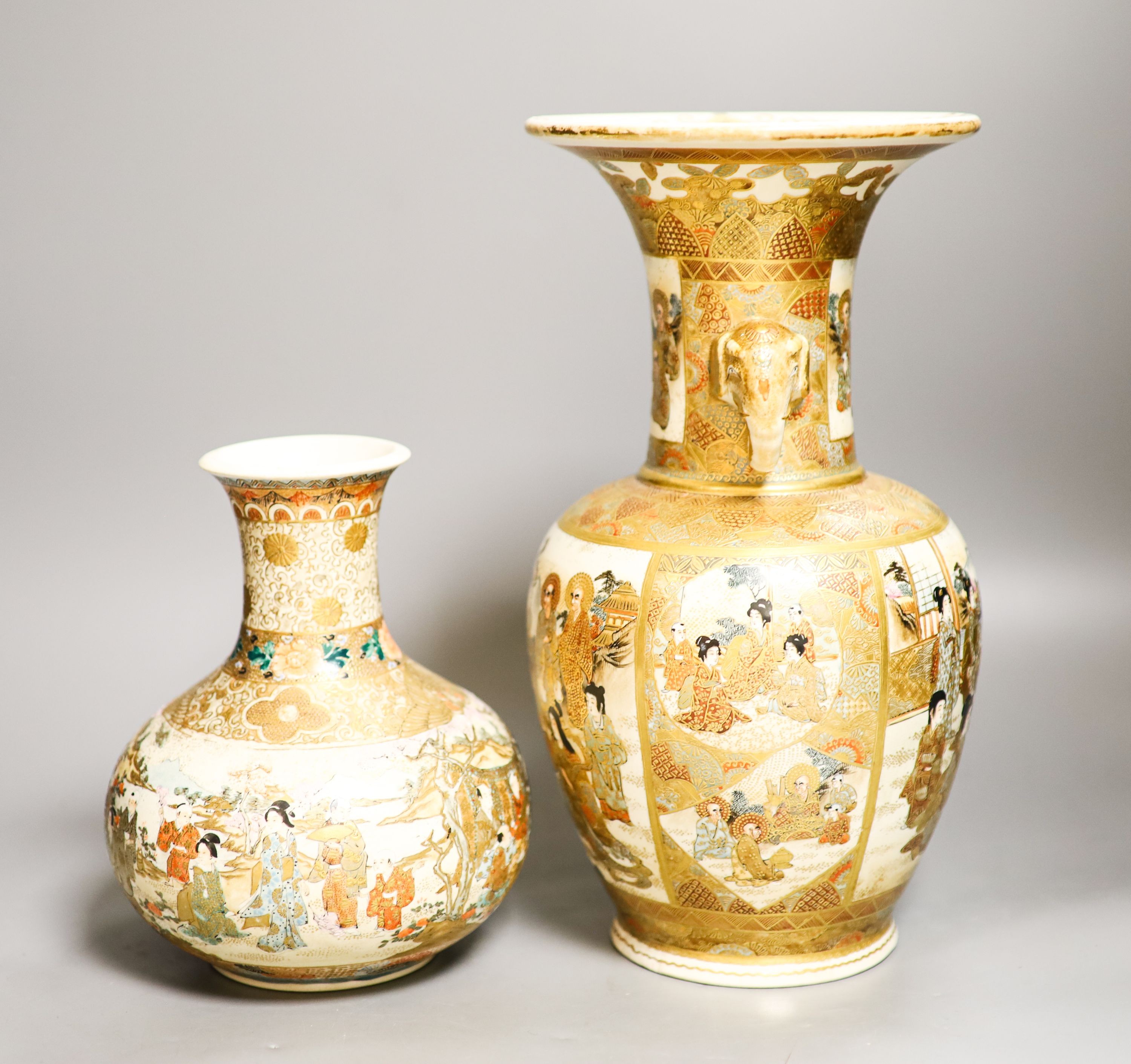 Two Japanese Satsuma vases, Meiji period, tallest 30.5 cm